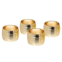 New Godinger Ribbed Gold Napkin Ring Set