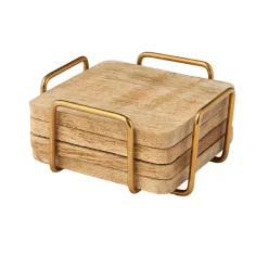 Clearance Godinger Ridgewood Gold Coaster Set with Stand