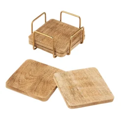 Clearance Godinger Ridgewood Gold Coaster Set with Stand