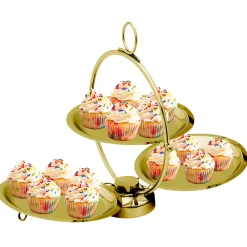 Sale Godinger Round Gold Foldable Tiered Serving Stand