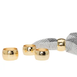 Godinger Round Gold Hammered Napkin Ring Set