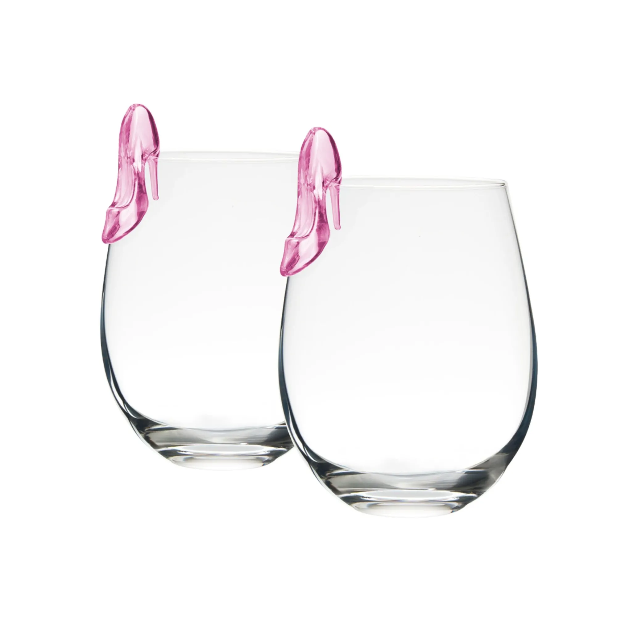 Sale Godinger Runway High Heel Pink Stemless Wine, Set of 2