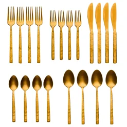 Godinger Rustic Mirrored Gold 18/10 Stainless Steel 20 Piece Flatware Set, Service For 4