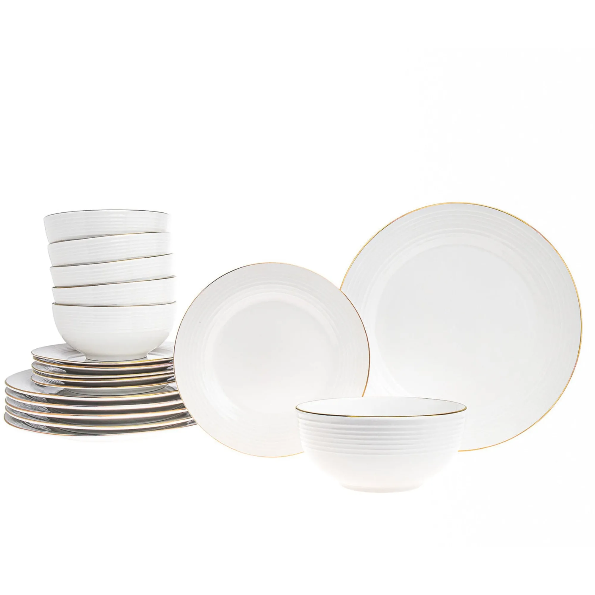 Online Godinger Saba Porcelain Gold Rim 18 Piece Dinnerware Set, Service For 6