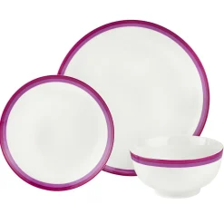 New Godinger Sheer Burgundy Porcelain 12 Piece Dinnerware Set, Service for 4