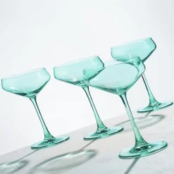 Godinger Sheer Light Green Champagne Coupe, Set of 4