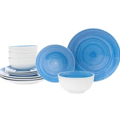 Outlet Godinger Spiral Blue Porcelain 12 Piece Dinnerware Set, Service For 4