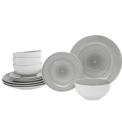 Online Godinger Spiral Grey Porcelain 12 Piece Dinnerware Set, Service For 4