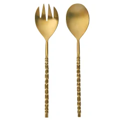 New Godinger Surge Matte Gold Salad Server Set