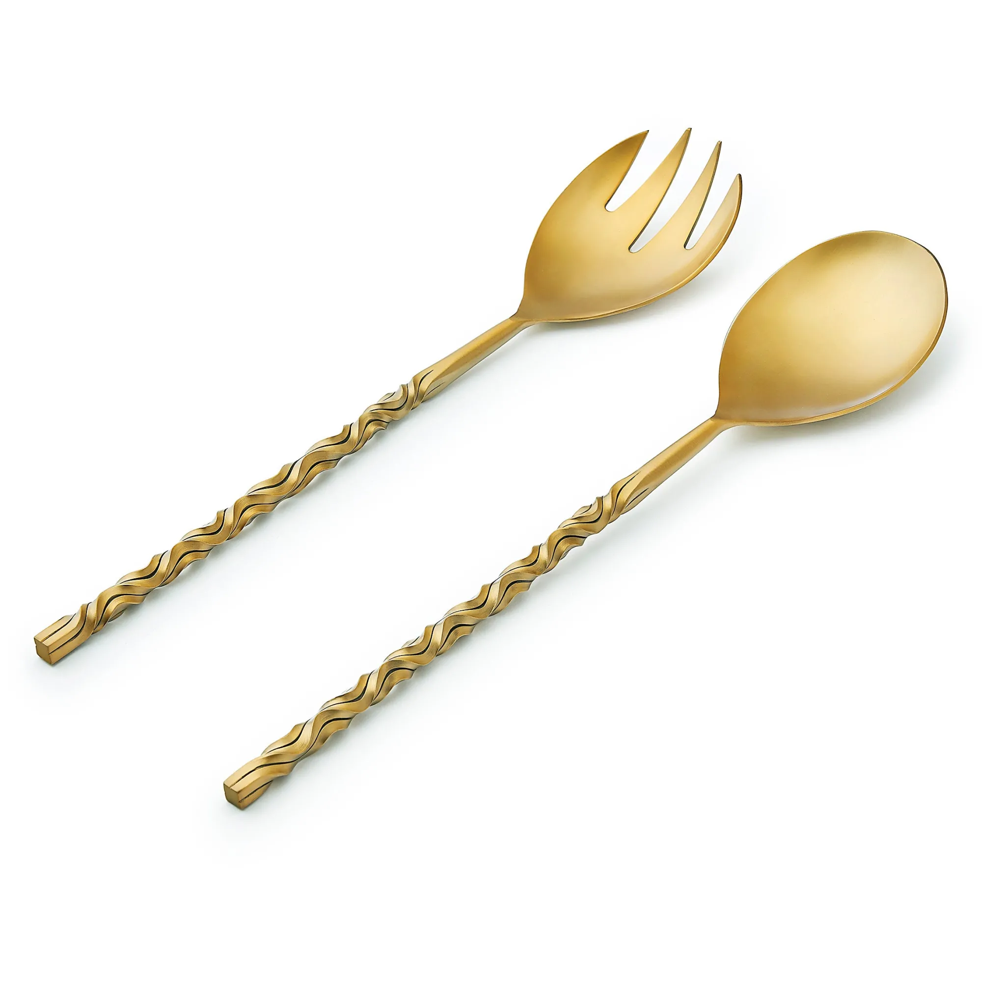 New Godinger Surge Matte Gold Salad Server Set