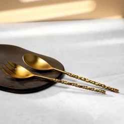 New Godinger Surge Matte Gold Salad Server Set