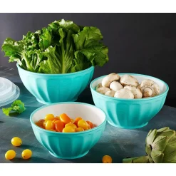 Discount Godinger Teal Fluted 3 Piece Storage Bowl Set
