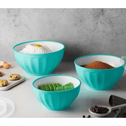Discount Godinger Teal Fluted 3 Piece Storage Bowl Set
