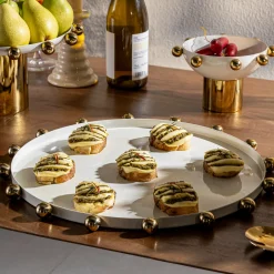 Sale Godinger Temari White & Gold Round Serving Tray