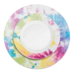 Clearance Godinger Tie Dye Multicolor Porcelain 16 Piece Dinnerware Set, Service For 4