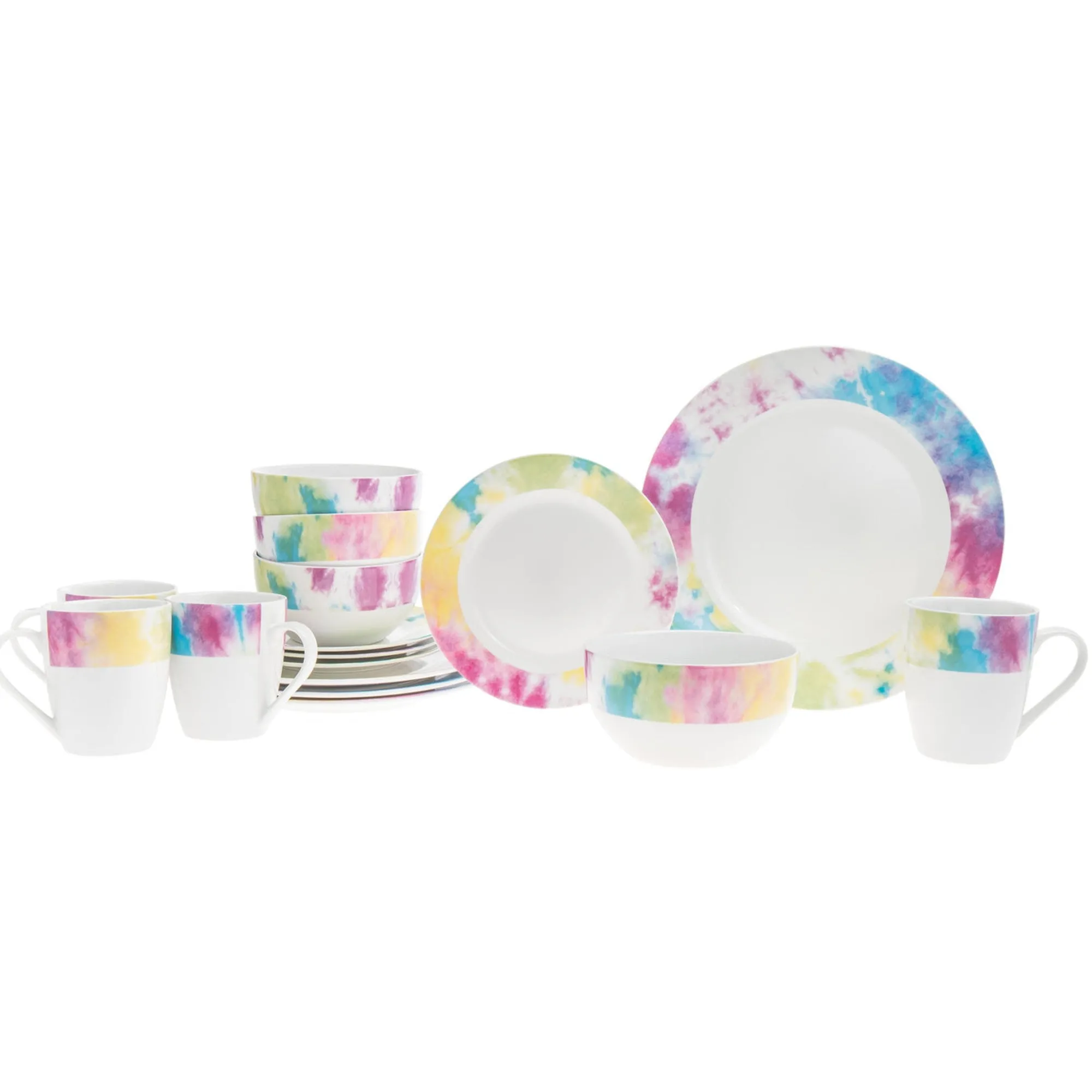 Clearance Godinger Tie Dye Multicolor Porcelain 16 Piece Dinnerware Set, Service For 4